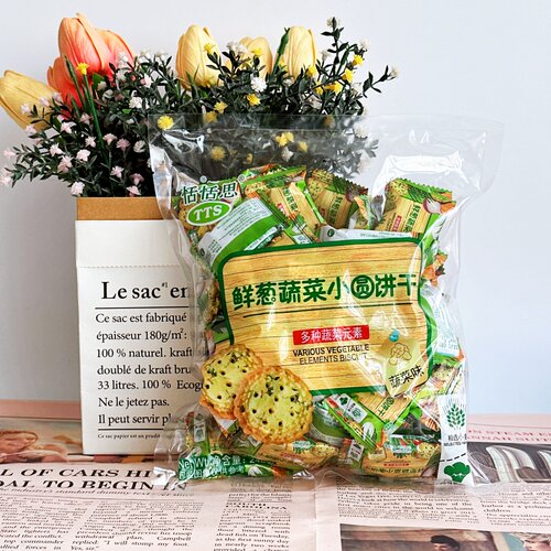 恬恬思TTS鲜葱蔬菜小圆饼干薄脆咸味小饼干248克*3袋装独立包装 - 图0