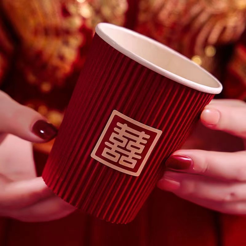 结婚纸杯瓦楞杯一次性杯子加厚酒红色婚庆用品大全婚宴喜字敬茶,淘宝优惠券,粉丝福利购,淘宝优惠卷