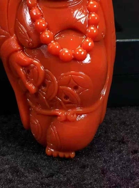 南红玛瑙笑佛吊坠锦红收藏瓦西雕件满色满肉挂件男女款辣椒红百搭