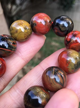 天然南红大山包黄皮包浆手串满色满肉单圈圆珠手链无杂裂男女款式