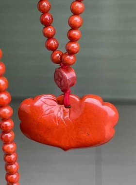 瓦西料年年有余平安锁毛衣链锦红色珠宝古玩收藏旧物件手串吊坠女