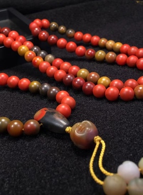 天然南红原矿九口料包浆108珠多圈手链文玩饰品1234567890㎜手串