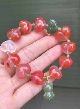 川料南红冰飘屁桃手链做工精细单圈手串百搭时尚饰品玉石吊坠挂件