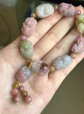 天然盐源玛瑙雕刻睡狐手串盐源背云流行时尚饰品手把摆件多宝文玩