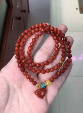 天然四川瓦西料南红多圈手链男女款雕刻手串项链无事牌男女款个性