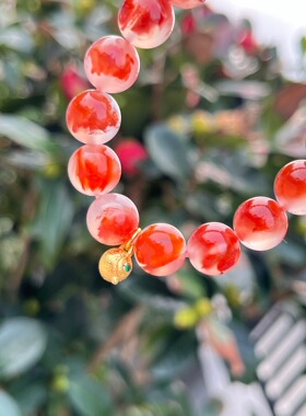南红冰飘花妖孽纹单圈手串冰粉飘花尺寸：10mm手链百搭时尚挂件女