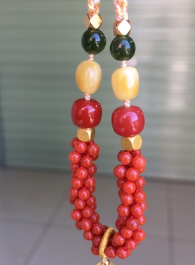 精品川料南红玛瑙吊坠挂件满色满肉牡丹花开富贵手工编织DIY项链