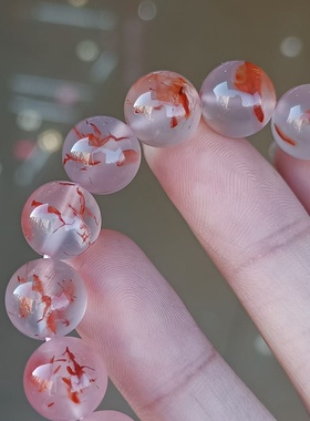 天然南红玛瑙冰飘辣椒红手串前程似锦单圈圆珠手链diy兔子吊坠女