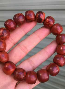 南红玛瑙瓦西料柿子玫红火焰纹老型单圈手串14㎜男女款柔光