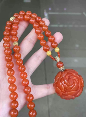 精品南红DIY牡丹花毛衣链红纹石海纹石翡翠蜜蜡绿松石手串吊坠女