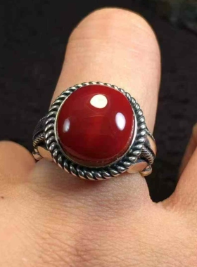 收藏瓦西牛血红女款戒指满色满肉干净无杂裂925银镶嵌复古经典