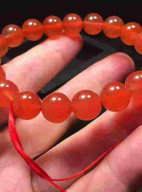 天然保山南红玛瑙手链冰红手串10㎜河湾料荧光好手链男女款男女款