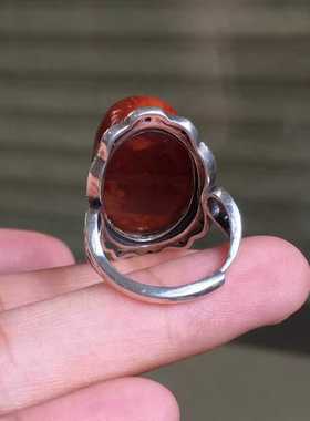 南红玛瑙戒指精品瓦西料玫红火焰纹满色满肉925新戒指多宝饰品男