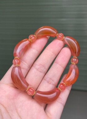 川料南红樱桃红飘花弯管手链做工精细单圈手串百搭时尚饰品项链女