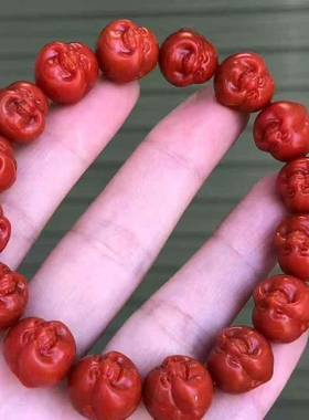 瓦西南红玛瑙笑佛手串柿子红苏工雕刻弥勒佛13.5㎜辣椒红锦红满肉