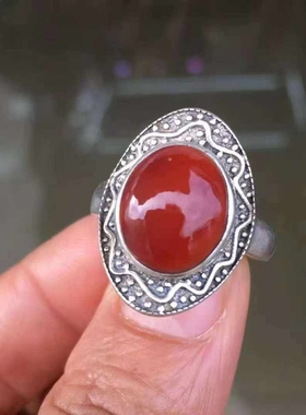 瓦西南红玛瑙满肉纯色玫瑰红女款戒指自然光实拍复古活口经典时尚