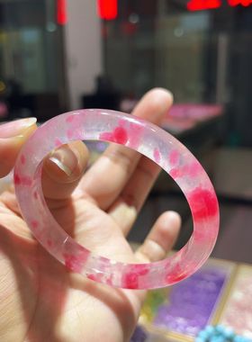 天然蔷薇石樱花雨手镯罕见矿种玉化冰飘粉樱花雨爱情石飘花意美女