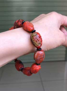 南红玛瑙凉山鸡血红包浆山水手串珠宝古玩收藏手链男女款单圈玉石