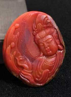 原矿包浆料南红观音满色满肉吊坠挂件珠宝古玩收藏旧物件手串吊坠