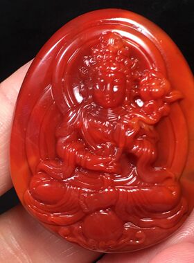 精品瓦西南红大势至菩萨吊坠柿子红带玫瑰红满色满肉挂件百搭男女