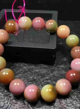 川料盐源彩色玛瑙手串12㎜手串手链男女款单圈玉石收藏级别精美