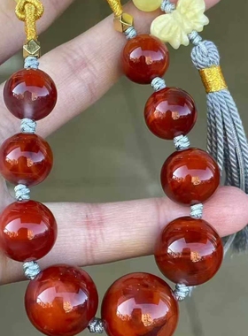 火焰纹南红玛瑙瓦西料DIY锁骨珠项链柿子红玫红手串手链男女吊坠