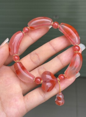 精品川料南红冰飘弯管diy手串百搭时尚手链饰品玉石挂件锁骨链女