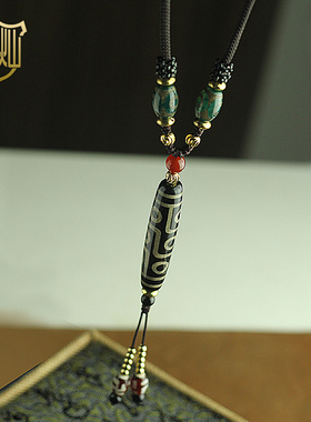 西藏九眼老包浆天珠眼鱼鳞纹项链