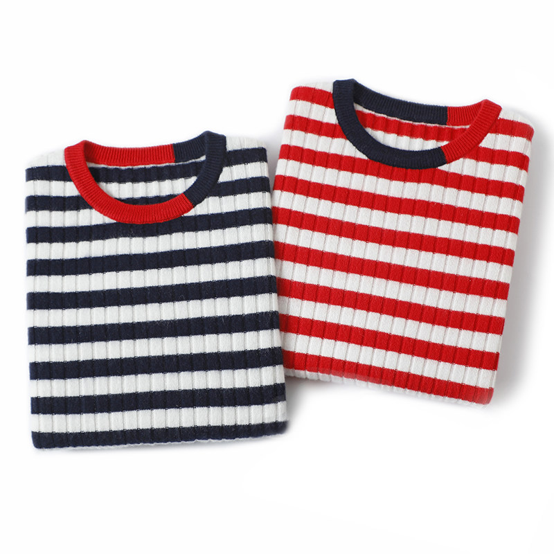 喜欢的抓狂！圆领撞色条纹100%纯山羊绒衫女纯羊绒毛衣针织打底衫,淘宝优惠券,粉丝福利购,淘宝优惠卷