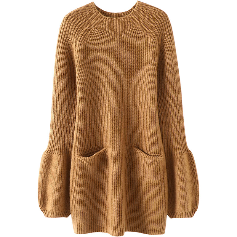 续梦奢美！加厚灯笼袖羊绒衫女中长款圆领修身纯羊绒毛衣连衣裙子,淘宝优惠券,粉丝福利购,淘宝优惠卷