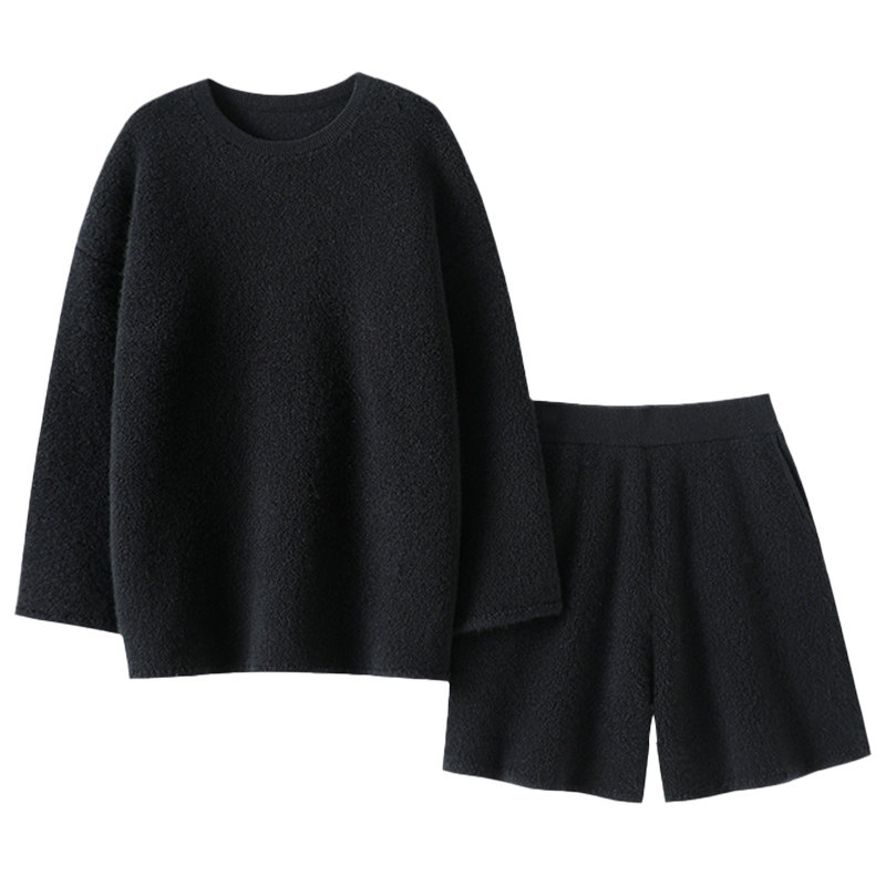 一穿钟情！加厚100%纯山羊绒衫女圆领毛衣宽松针织短裤秋冬套装,淘宝优惠券,粉丝福利购,淘宝优惠卷