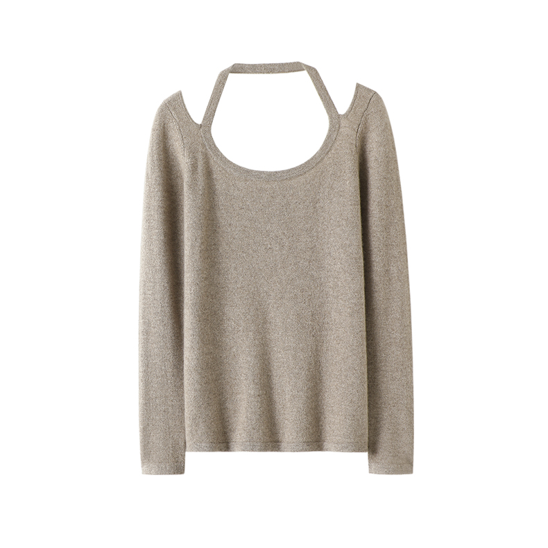 超模气质感!挂脖大圆领纯山羊绒衫女纯羊绒毛衣针织打底衫秋冬 - 图2