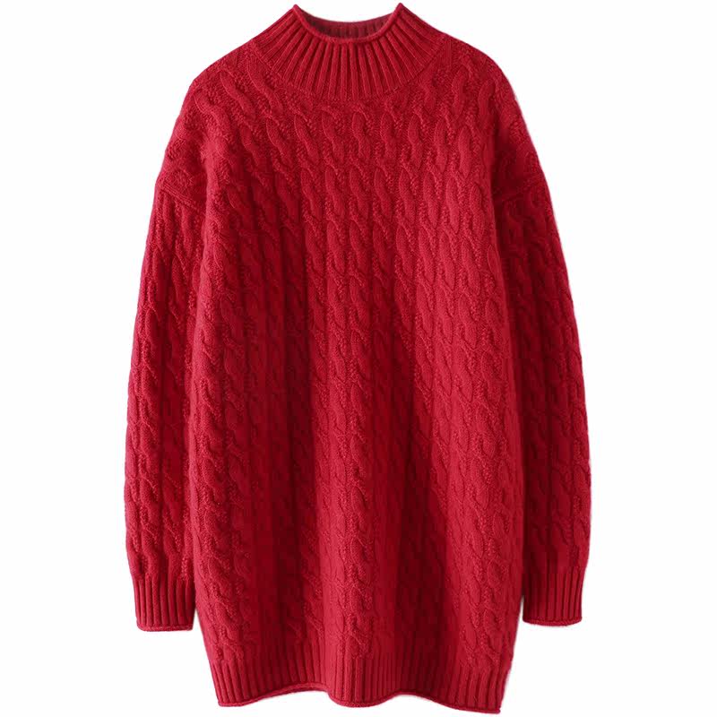 我的挚爱！立体绞花半高领羊绒衫女中长款纯羊绒毛衣针织连衣裙,淘宝优惠券,粉丝福利购,淘宝优惠卷