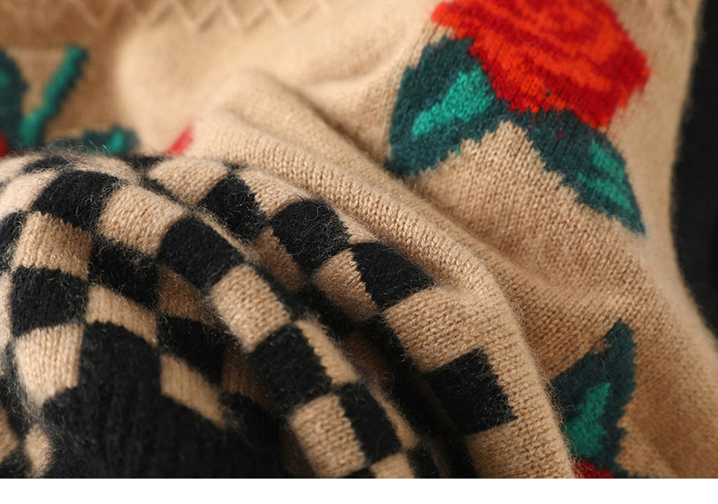 玫瑰风情~秋冬复古玫瑰提花针织羊绒马甲圆领羊绒毛衣女坎肩背心,淘宝优惠券,粉丝福利购,淘宝优惠卷