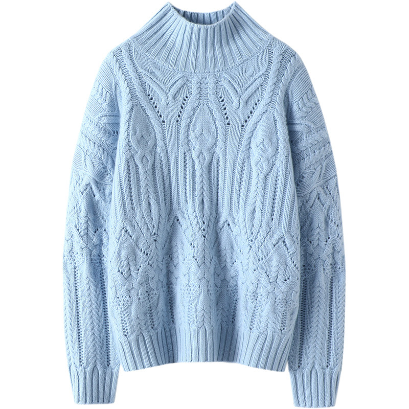 淡如雅致！纯山羊绒衫女镂空高领时尚纯色新款针织羊绒衫毛衣加厚,淘宝优惠券,粉丝福利购,淘宝优惠卷