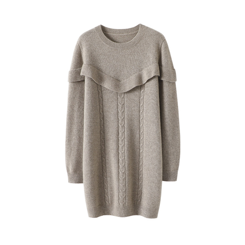 闪耀绽放！中长款100%羊绒衫女纯羊绒毛衣秋冬季荷叶边连衣裙加厚,淘宝优惠券,粉丝福利购,淘宝优惠卷