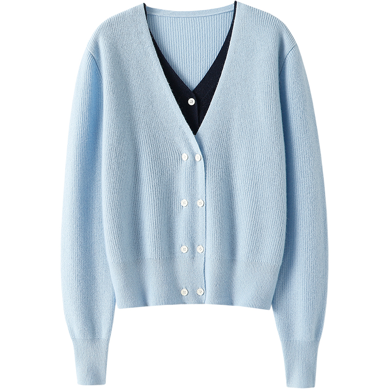 启超气质美醉！双V领纯山羊绒开衫女纯羊绒毛衣针织开衫外套秋冬 - 图3