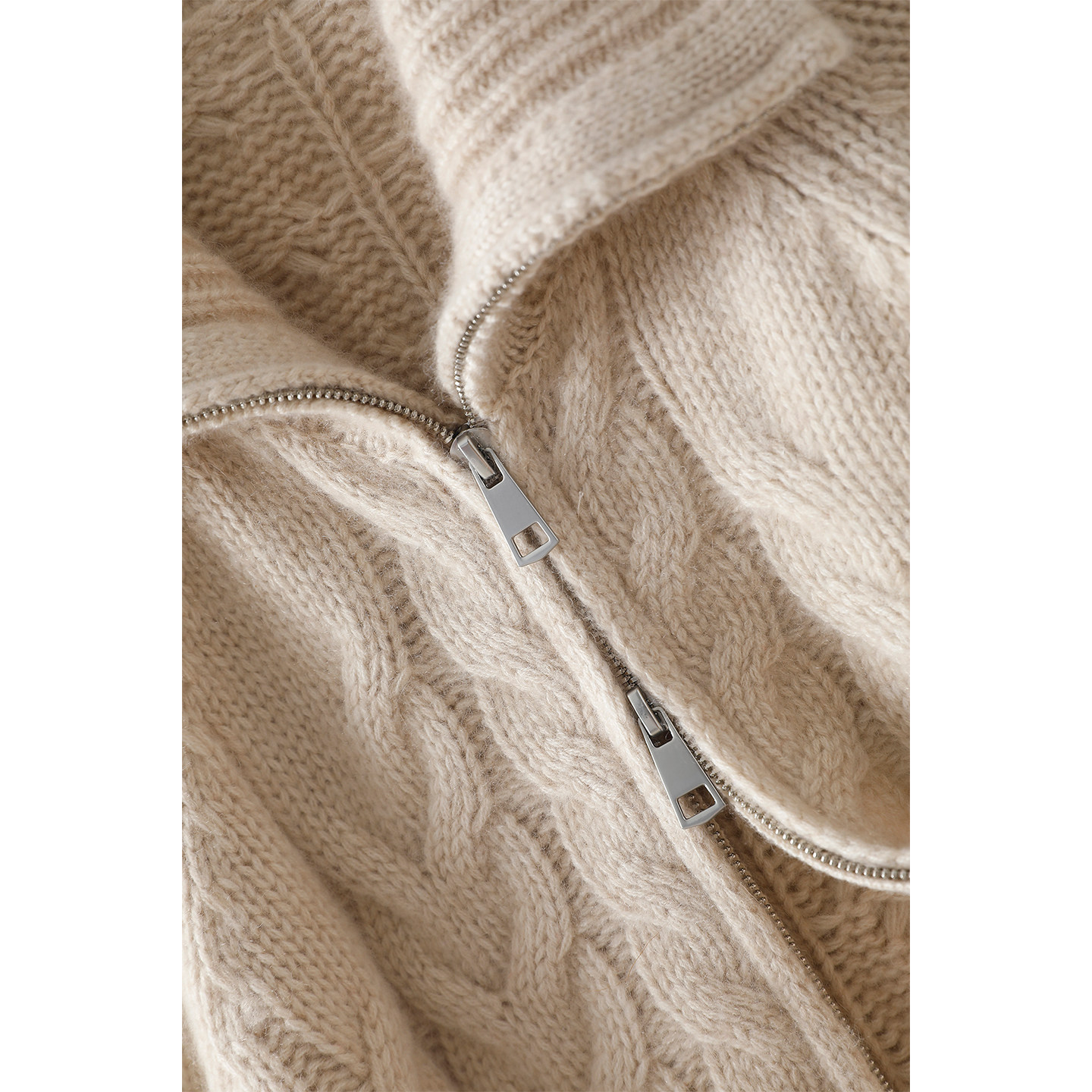 简约有深度~！粗棒针加厚100%纯山羊绒拉链开衫女高领毛衣外套,淘宝优惠券,粉丝福利购,淘宝优惠卷