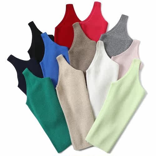 官方正品！不规则斜肩羊绒吊带背心女修身纯羊绒毛衣内搭针织吊带 - 图0