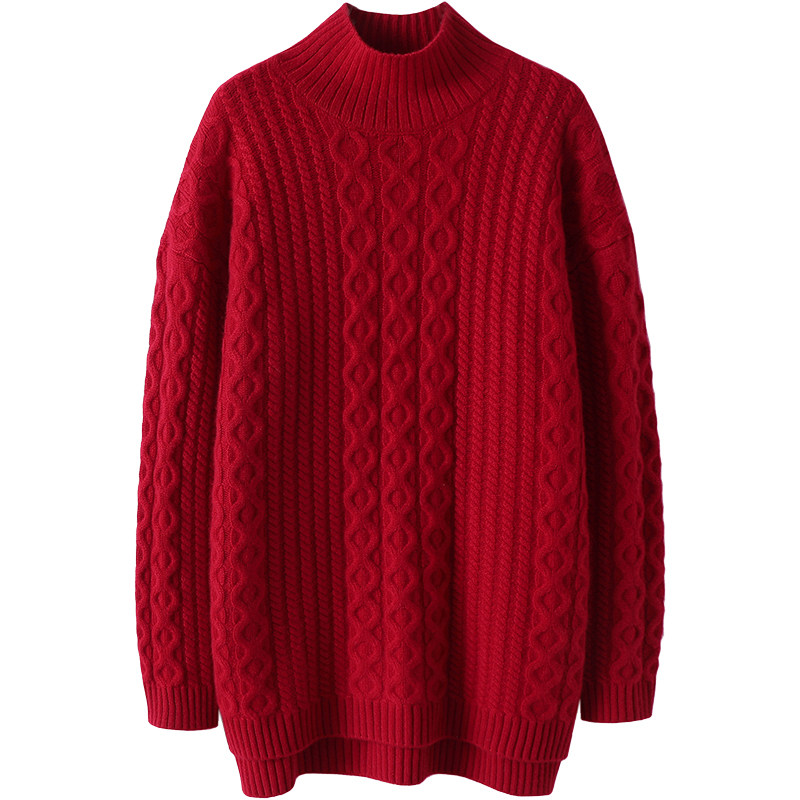 偏爱内外兼修~半高领羊绒衫女100%纯山羊绒加厚宽松中长款毛衣女,淘宝优惠券,粉丝福利购,淘宝优惠卷