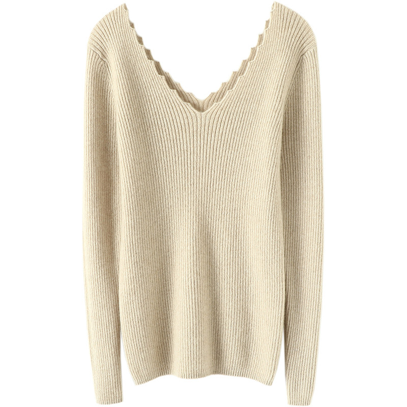 启超气质出众~锯齿纹V领羊绒衫女纯羊绒毛衣修身针织打底衫秋冬,淘宝优惠券,粉丝福利购,淘宝优惠卷