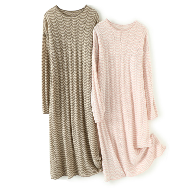 非常抬气质！波纹复古镂空羊绒衫女圆领中长款纯羊绒毛衣连衣裙,淘宝优惠券,粉丝福利购,淘宝优惠卷