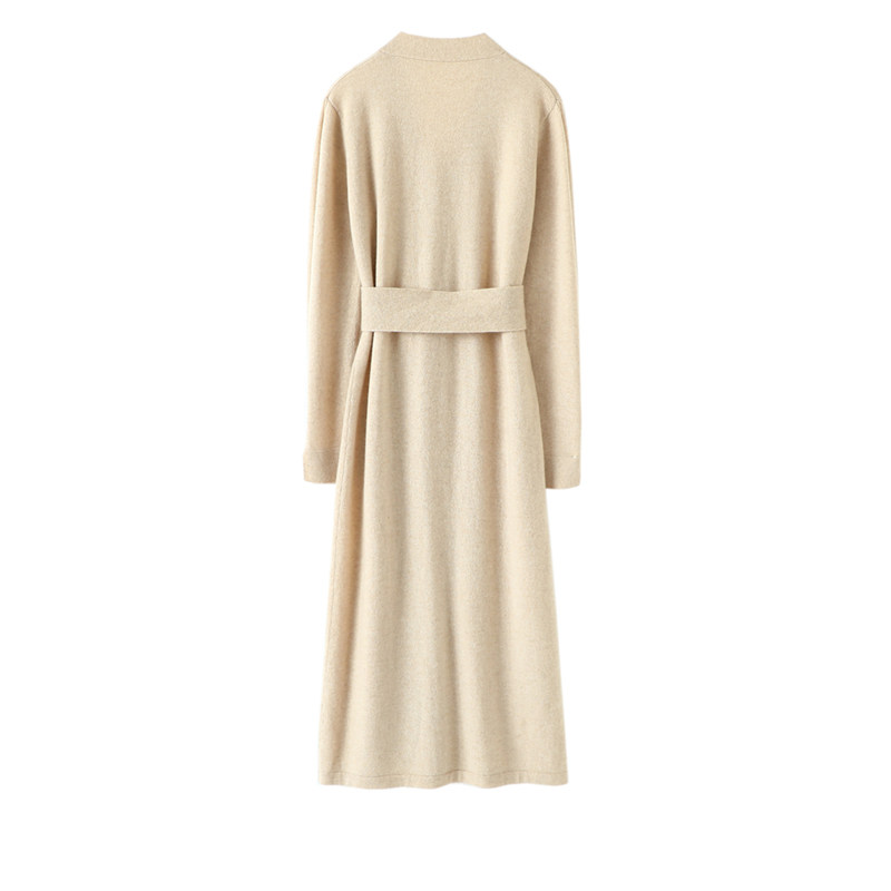 潮流静奢！！气质V领系带开叉羊绒连衣裙女羊绒衫中长款毛衣秋冬,淘宝优惠券,粉丝福利购,淘宝优惠卷