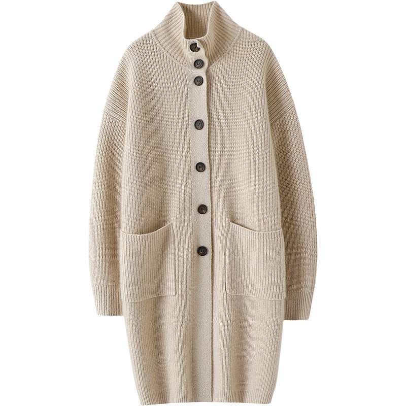 时髦魅力！大克重加厚100%纯山羊绒衫立领中长款宽松针织开衫外套,淘宝优惠券,粉丝福利购,淘宝优惠卷