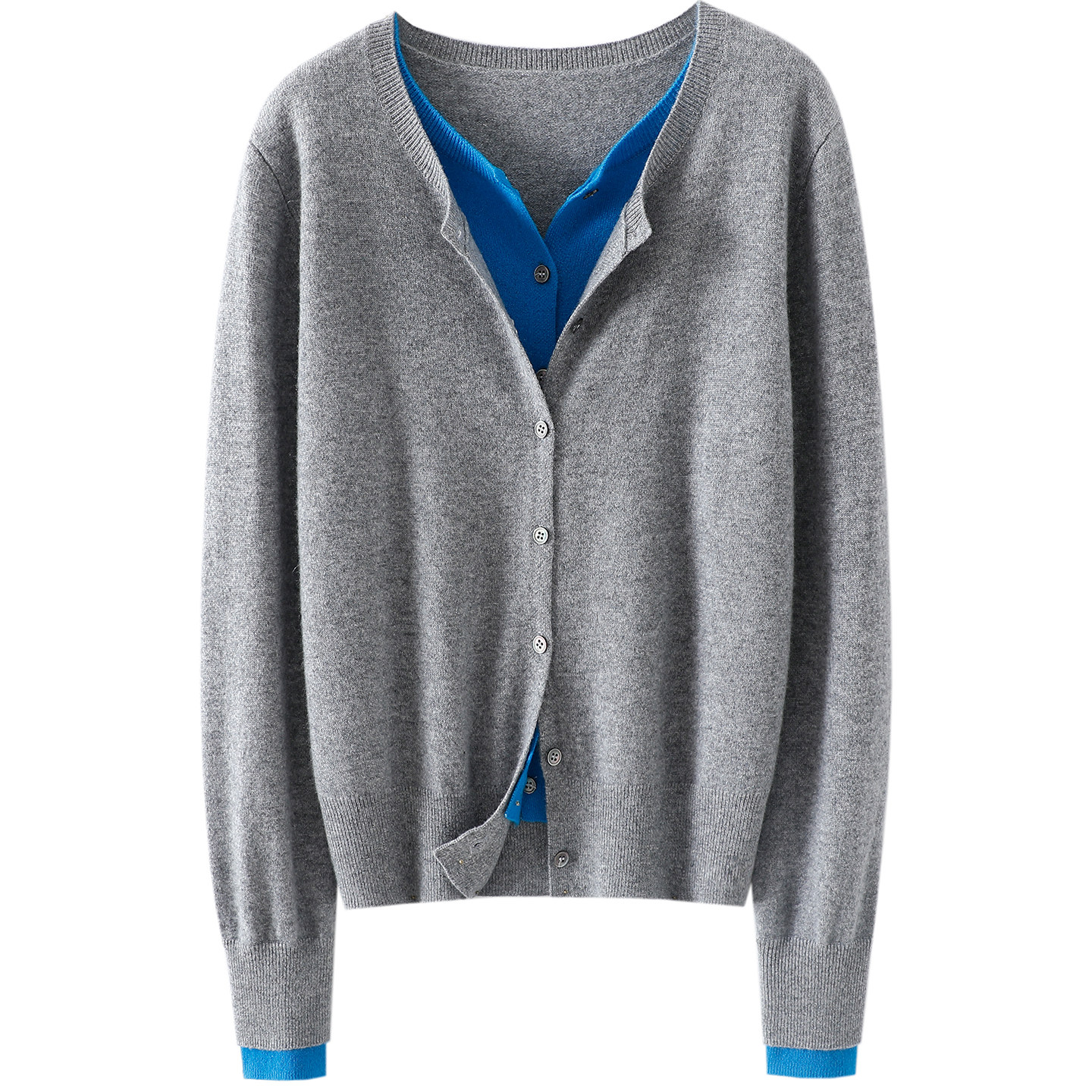 谁穿谁好看！niu系撞色假两件100%纯山羊绒开衫女圆领针织衫毛衣,淘宝优惠券,粉丝福利购,淘宝优惠卷