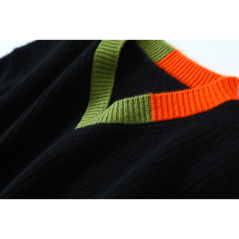 启超浅末年华~加厚V领100%纯山羊绒衫女纯羊绒毛衣针织衫慵懒风