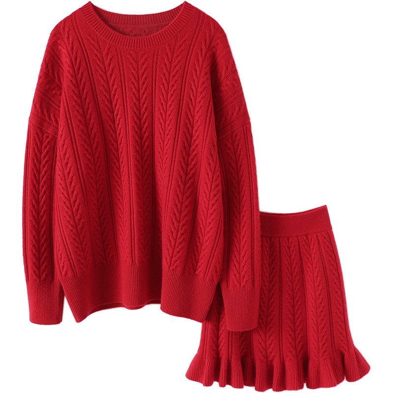 火的不行！绞花加厚山羊绒衫100纯羊绒女圆领短裙羊绒套装秋冬,淘宝优惠券,粉丝福利购,淘宝优惠卷