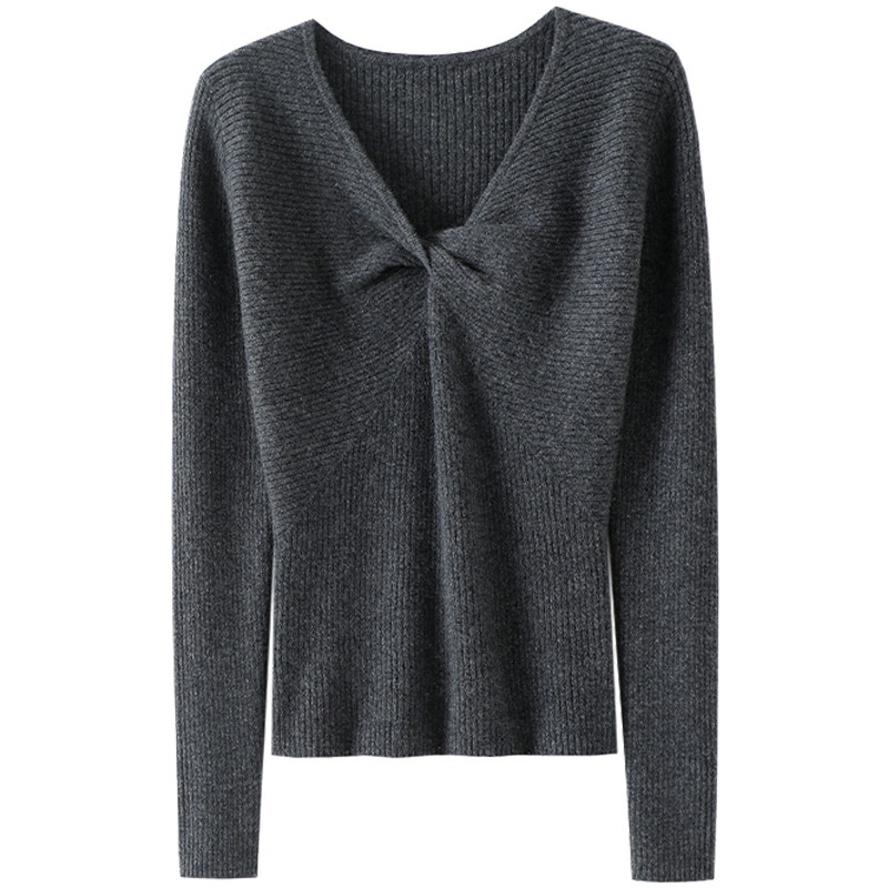 秀场之作！扭结V领100%纯山羊绒衫女纯羊绒毛衣针织打底衫秋冬,淘宝优惠券,粉丝福利购,淘宝优惠卷