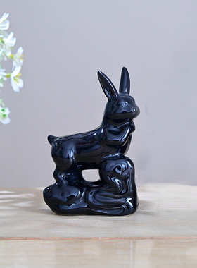 黑色陶瓷小猪摆件招财镇宅工艺品瓷器摆设家装客厅办公室一对可爱