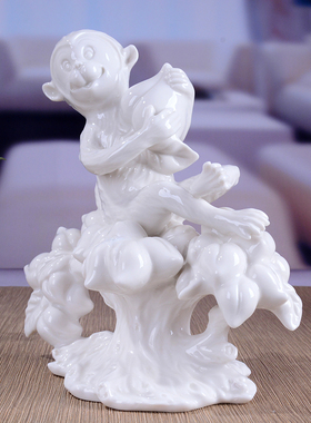 黄色猴子厘米生肖工艺品送财寿桃